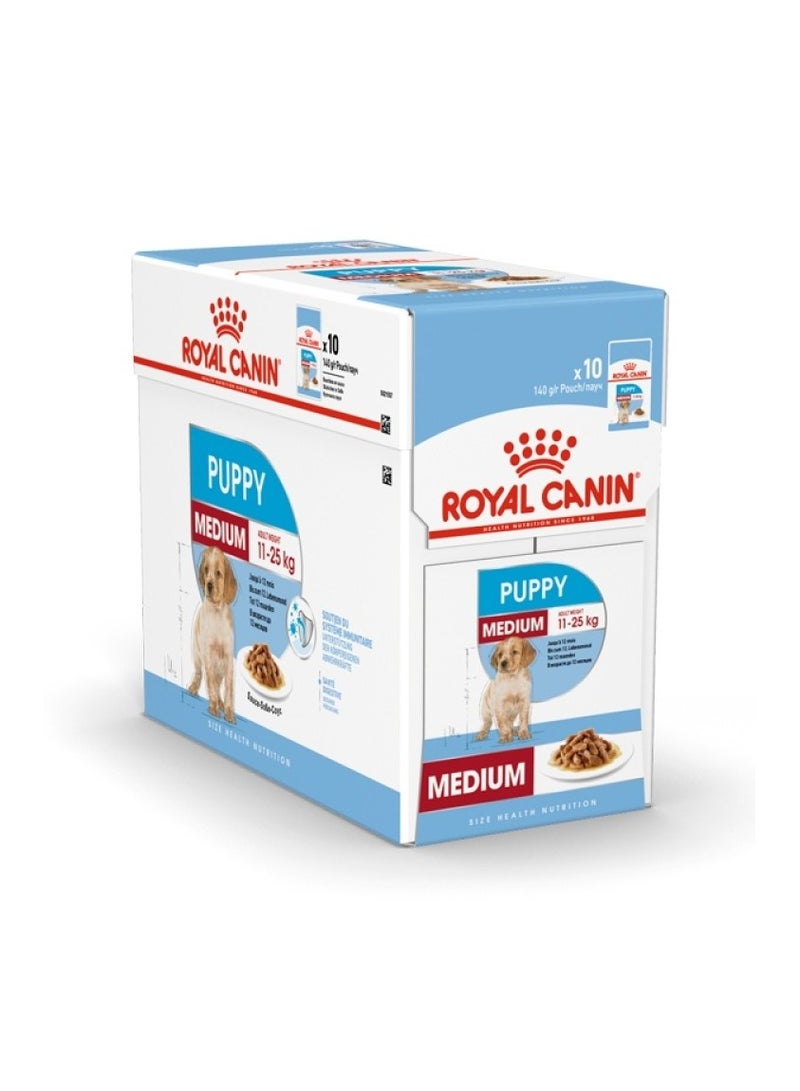 حجم التغذية الصحية للجراء متوسطة الحجم (طعام رطب - أكياس) 10 × 140 جرام