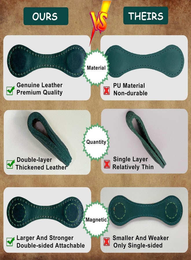 ILHSTY Genuine Leather Bookmark Double-Sided Magnetic Buckle Magnet Clip Handmade Notebook Planner Decorative Accessories (Green) - Image 3