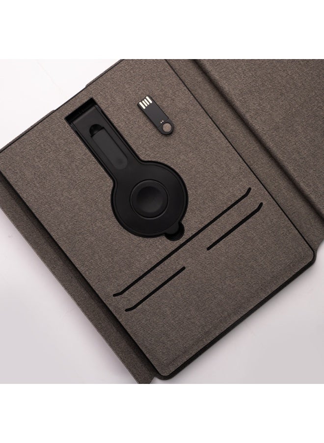 Premium A5 Wireless Charging Organizer Notebook with Built-in Power Bank & USB Drive Slot, Multi-Functional Business Portfolio with Card Holder, Phone Stand, Magnetic Closure, Travel & Office Smart Folder