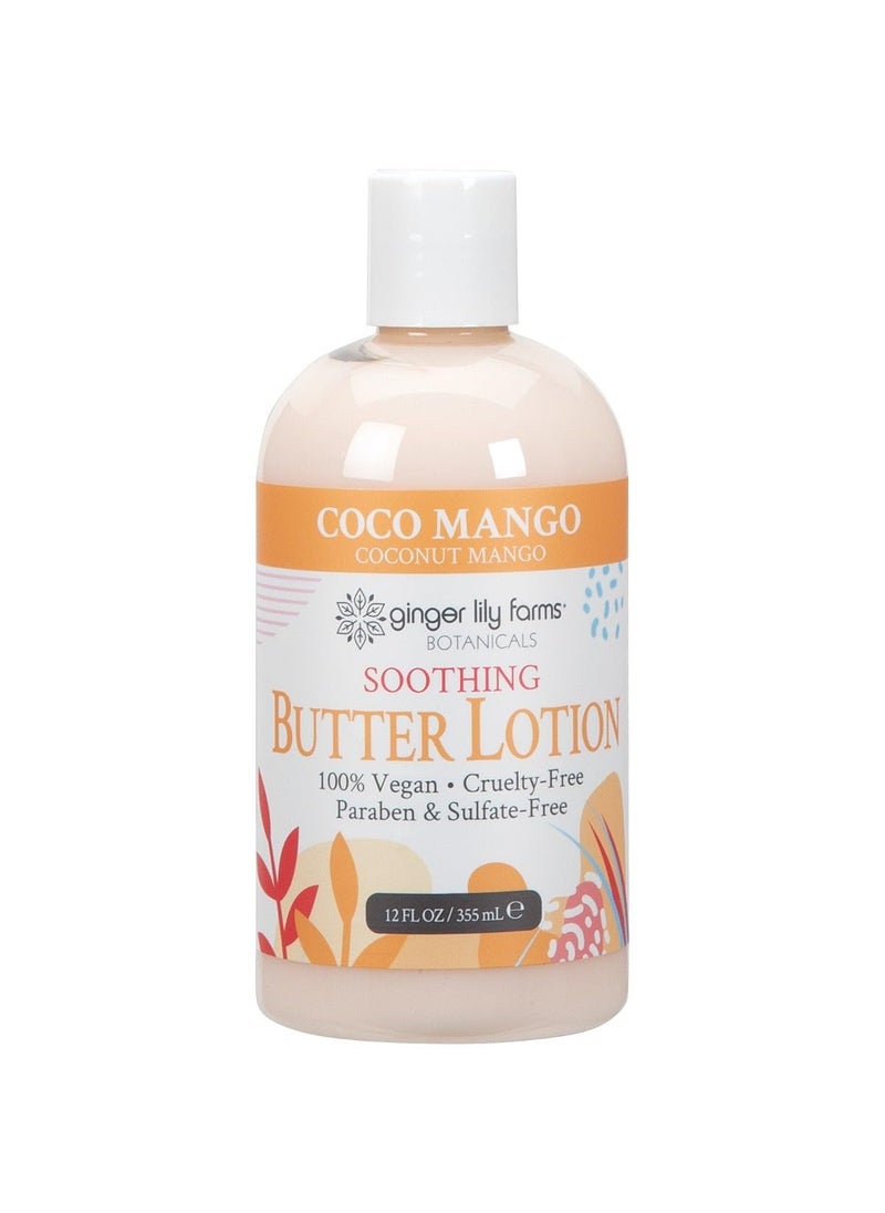 ginger lily farms - Ginger Lily Farms Botanicals Soothing Butter Lotion for Dry Skin Coco Mango 100 Vegan  CrueltyFree Coconut Mango Scent 12 Fl Oz - Image 1