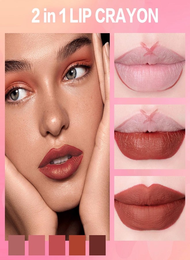 كيو آي بست قلم أحمر شفاه QiBest 2 في 1 مع مبراة مدمجة، قلم تحديد شفاه مطفي برأس دقيق، مجموعة مكياج أحمر شفاه يدوم طويلاً ومقاوم للتلطخ، مجموعة أحمر شفاه مخملي بلون وردي نيود كريمي - Image 3
