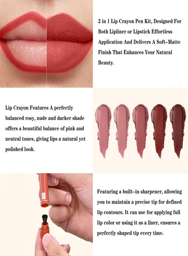 كيو آي بست قلم أحمر شفاه QiBest 2 في 1 مع مبراة مدمجة، قلم تحديد شفاه مطفي برأس دقيق، مجموعة مكياج أحمر شفاه يدوم طويلاً ومقاوم للتلطخ، مجموعة أحمر شفاه مخملي بلون وردي نيود كريمي - Image 2