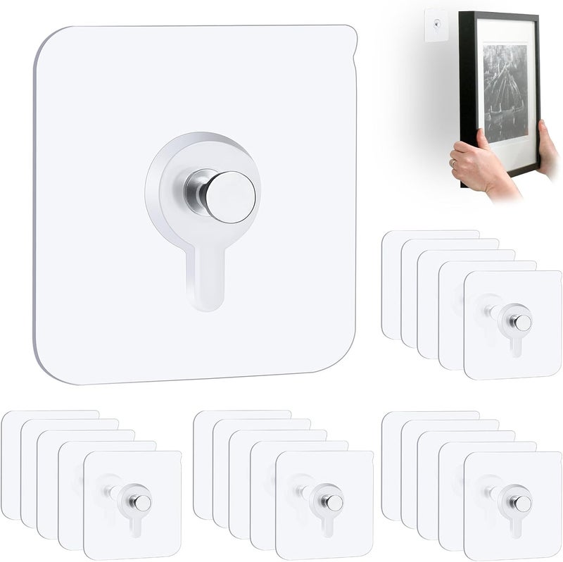 Uaimvie 22 Pcs Drill Free Adhesive Wall Hooks, 20 lb Capacity Picture Hanging Hooks, Heavy Duty Picture Hangers Without Nails Strong Hold for Bathroom, Kitchen & Entryway - Image 1