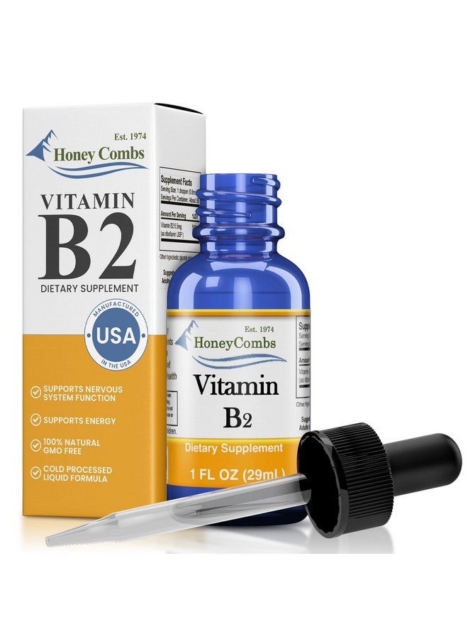 HoneyCombs Vitamin B2 Riboflavin Supplement Liquid Drops - High Potency Vitamin B2 for Men & Women - Maintain Healthy Digestion, Nervous System, Hair, Skin, Nails - Vegan Liquid Vitamins (1 Fl oz) - Image 1