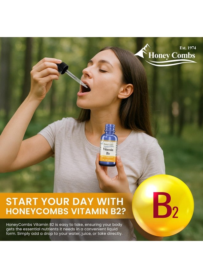 HoneyCombs Vitamin B2 Riboflavin Supplement Liquid Drops - High Potency Vitamin B2 for Men & Women - Maintain Healthy Digestion, Nervous System, Hair, Skin, Nails - Vegan Liquid Vitamins (1 Fl oz) - Image 3