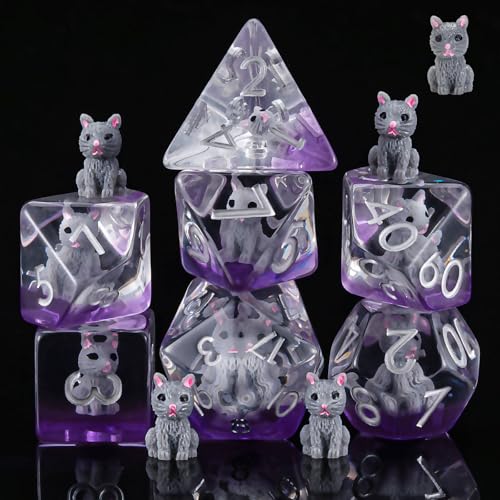 Maywin Cat DND Resin Dice Set Polyhedral DD Cat Dice Inclusion Dice for Dungeons and Dragons MTG RPG - Image 1