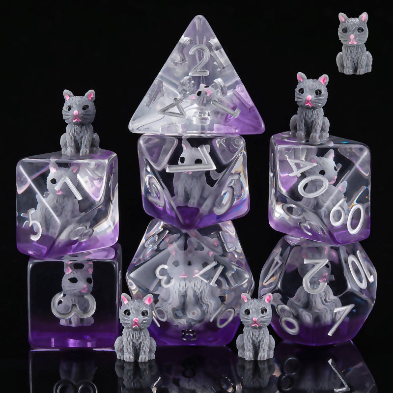 Maywin Cat DND Resin Dice Set Polyhedral DD Cat Dice Inclusion Dice for Dungeons and Dragons MTG RPG - Image 3