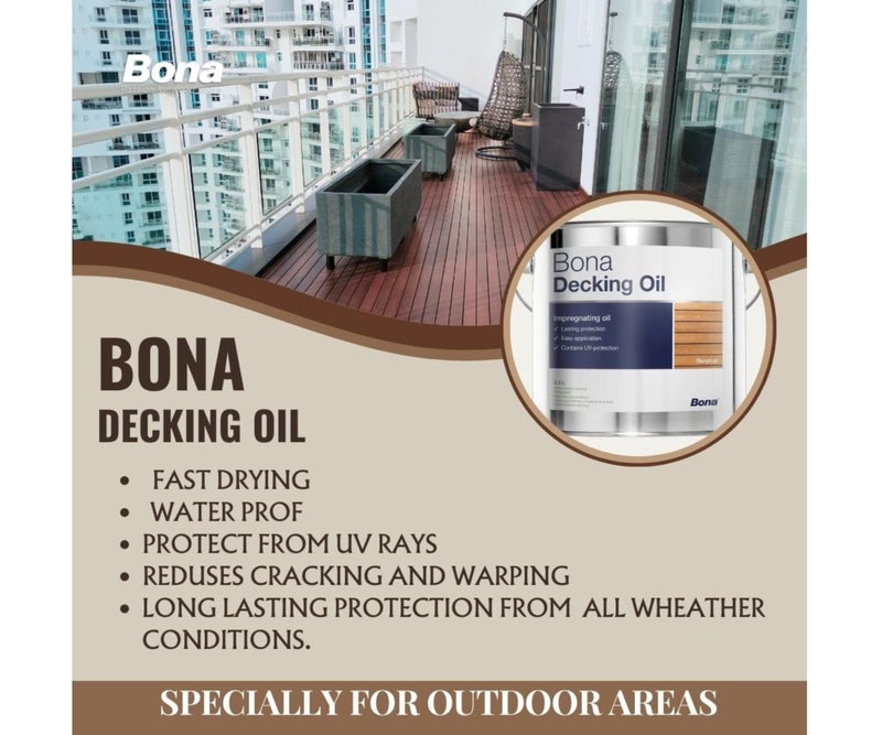 Bona Decking Oil Teak Shade (2.5 Ltrs)(88 oz) Outdoor Wood Treatment for Decks, Furniture, Railings, Fences – UV Resistant, Water-Repellent, Eco-Friendly, Cobalt-Free, Ipe Wood Oil Coatings - Image 4