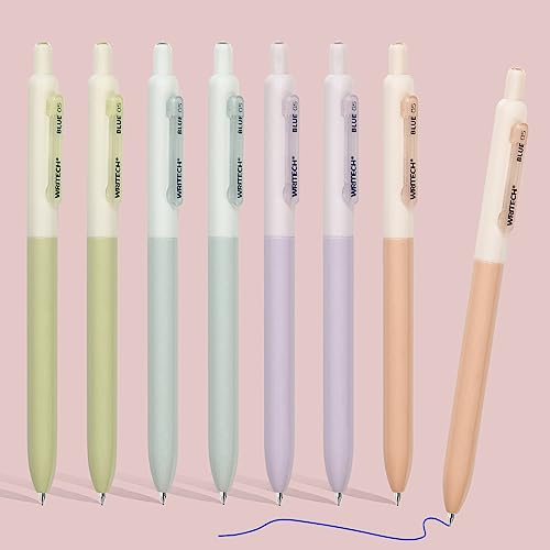 WRITECH أقلام جيل WRITECH نقطة دقيقة: قابلة للسحب 0.5 مم حبر أزرق نقرة صامتة إضافية دقيقة بدون بقع كتابة سلسة 8 قطع طرف رصاصي غير مائي للتدوين - Image 1
