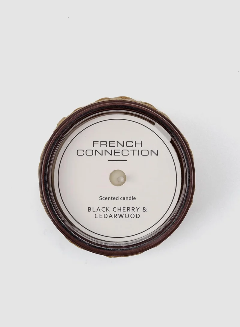 French Connection Woven Detail Brown Black Cherry & Cedarwood Candle 200G