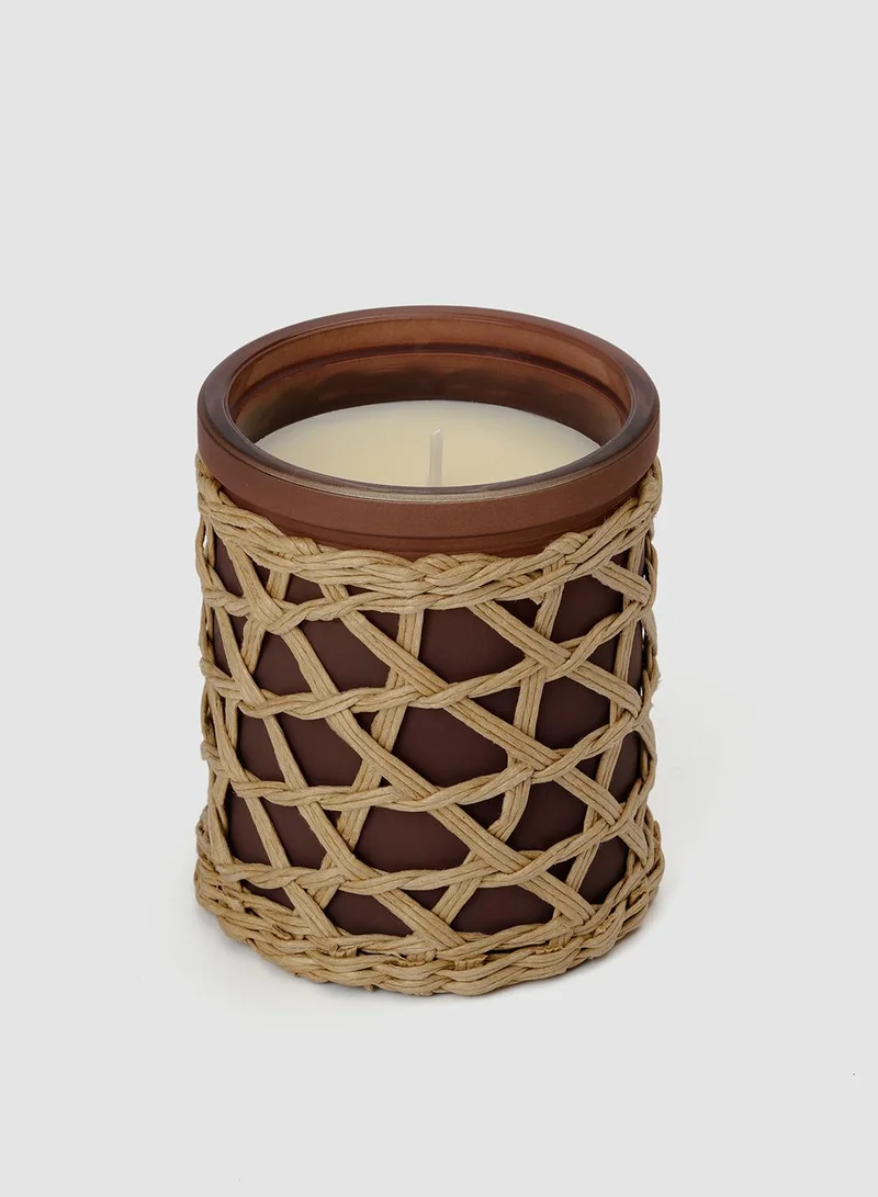 French Connection Woven Detail Brown Black Cherry & Cedarwood Candle 200G