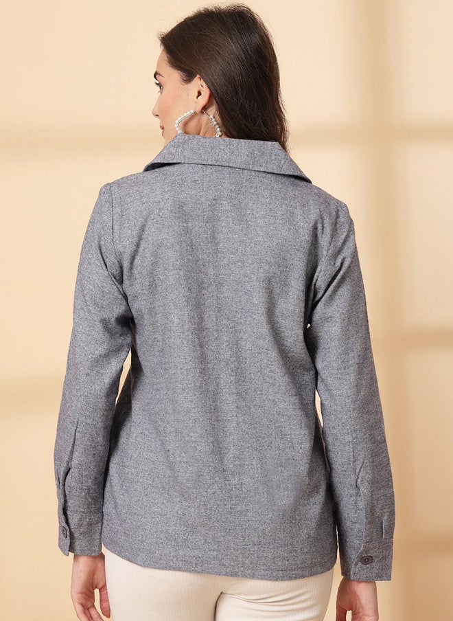 PlusS Casual Tailored Jacket for Women in Grey - Image 5