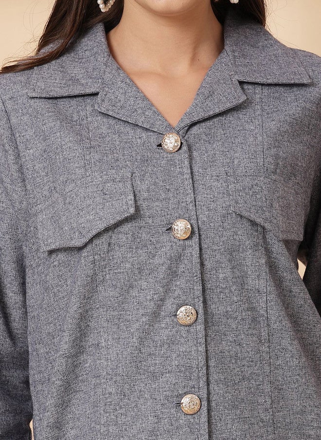 PlusS Casual Tailored Jacket for Women in Grey - Image 2