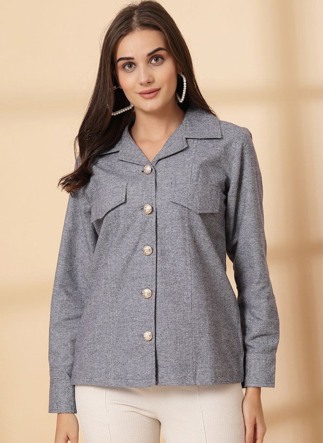 PlusS Casual Tailored Jacket for Women in Grey - Image 1