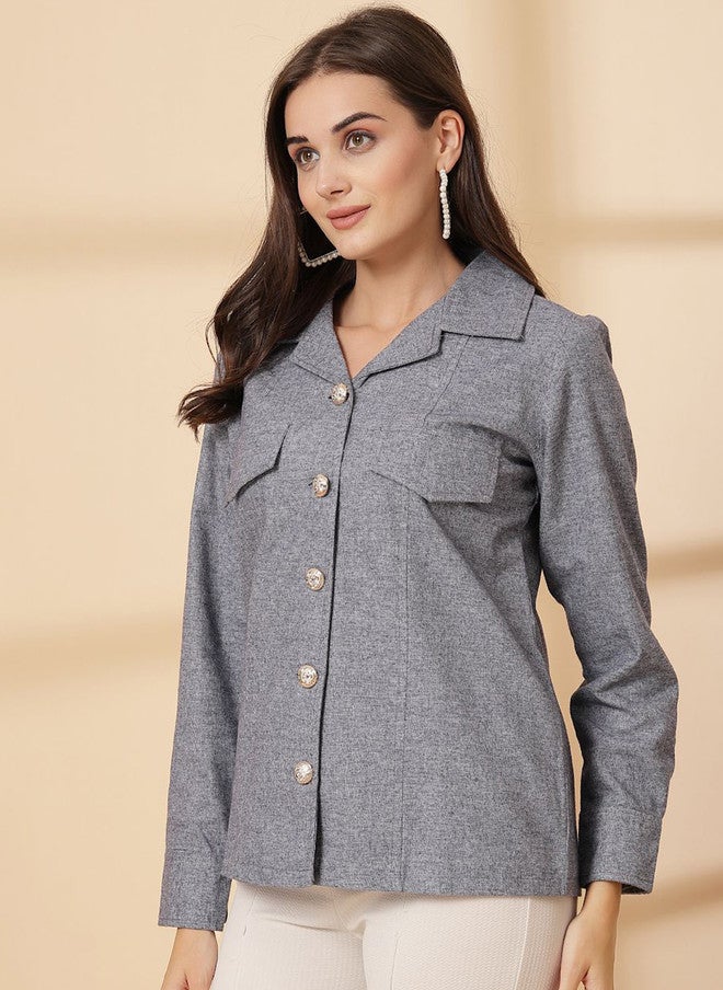PlusS Casual Tailored Jacket for Women in Grey - Image 4