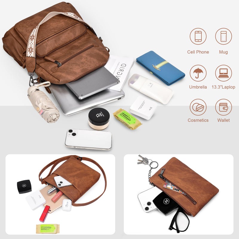 Dora & Liz Backpack Purse for Women, Pu Leather Designer Travel Backpack, Fashion Work Ladies Shoulder Bag Handbag (Brown-3) - Image 4