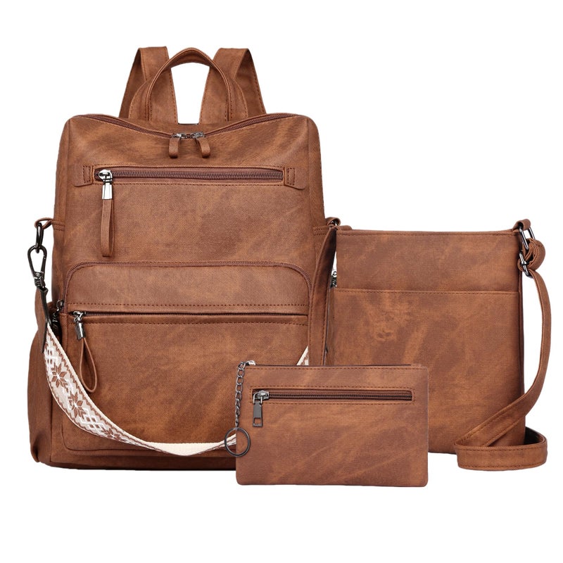 Dora & Liz Backpack Purse for Women, Pu Leather Designer Travel Backpack, Fashion Work Ladies Shoulder Bag Handbag (Brown-3) - Image 1