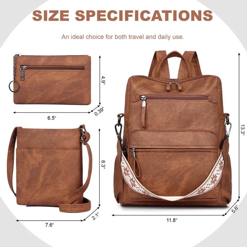 Dora & Liz Backpack Purse for Women, Pu Leather Designer Travel Backpack, Fashion Work Ladies Shoulder Bag Handbag (Brown-3) - Image 3