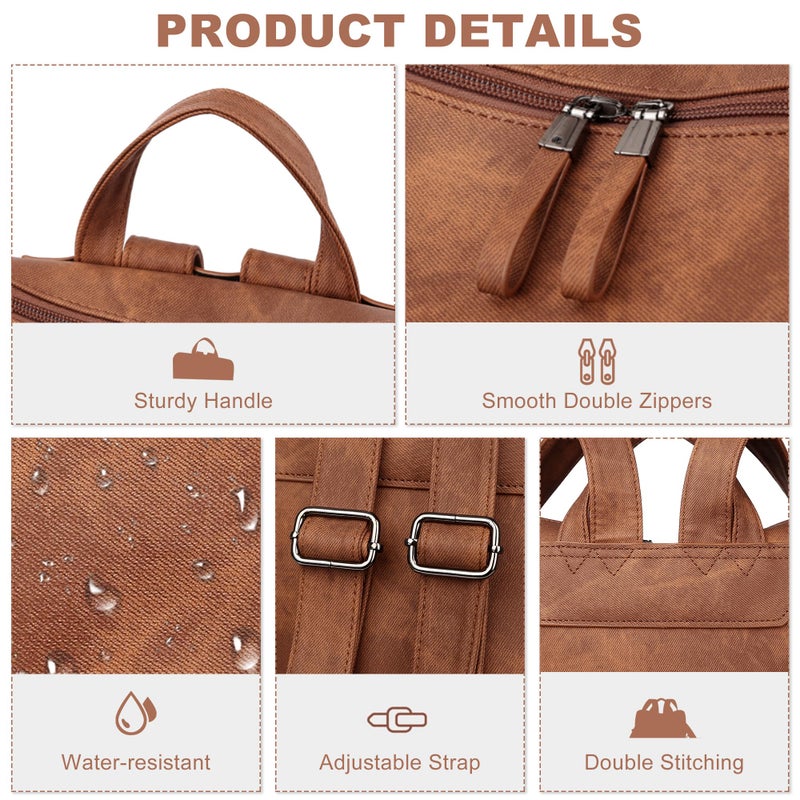 Dora & Liz Backpack Purse for Women, Pu Leather Designer Travel Backpack, Fashion Work Ladies Shoulder Bag Handbag (Brown-3) - Image 5