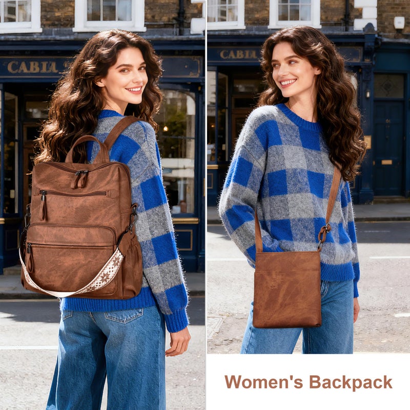 Dora & Liz Backpack Purse for Women, Pu Leather Designer Travel Backpack, Fashion Work Ladies Shoulder Bag Handbag (Brown-3) - Image 2