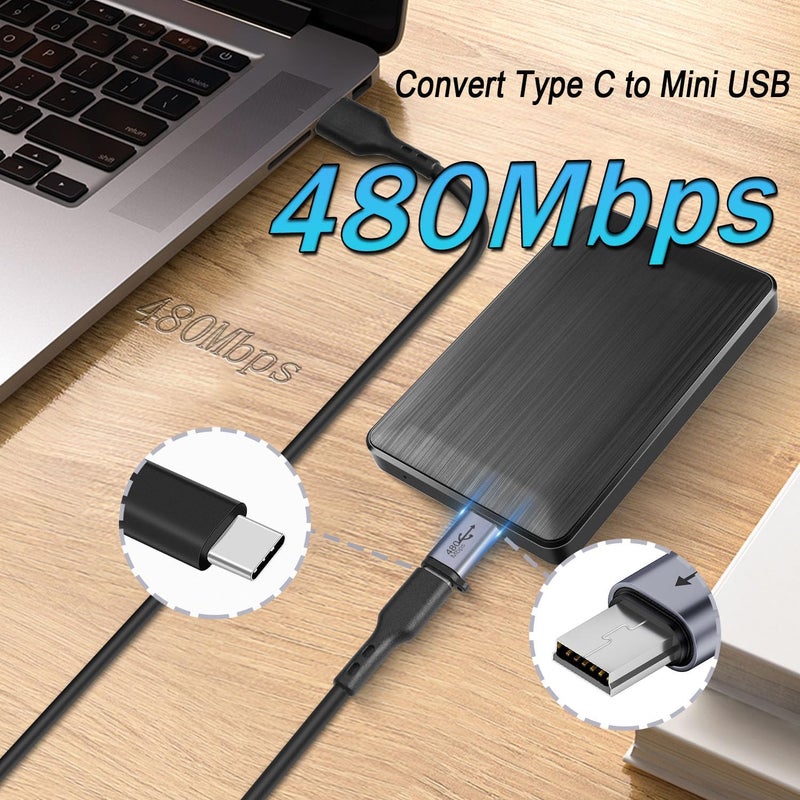 ETZIN محول Mini USB ذكر إلى USB C أنثى بسرعة 480Mbps 18W Mini USB إلى موصل بيانات USB Type C، ألمنيوم/ثقب تعليق، لكاميرات رقمية وأقراص صلبة محمولة MP3 (EPL-1174CC) - Image 4