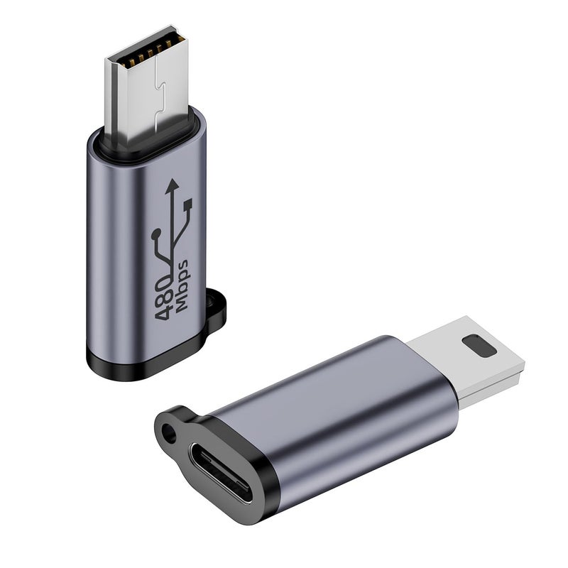 ETZIN محول Mini USB ذكر إلى USB C أنثى بسرعة 480Mbps 18W Mini USB إلى موصل بيانات USB Type C، ألمنيوم/ثقب تعليق، لكاميرات رقمية وأقراص صلبة محمولة MP3 (EPL-1174CC) - Image 1