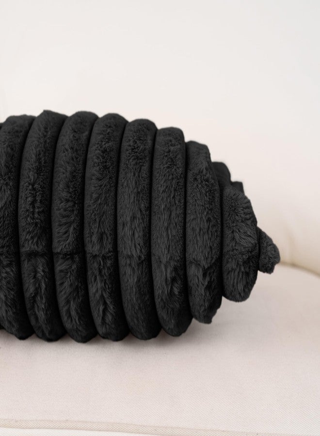 NiNi ALL Faux Fur Plush Throw Pillow Covers Black 18x18 Inch Set of 2 Decorative Soft Plush Striped Couch Pillow Cover for Sofa Cushion Cases for Couch Bed Home Decor - Image 5