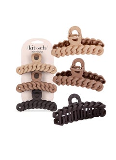 Kitsch Recycled Plastic Large Claw Clip, Big Chain Hair Clips for Women, Large Hair Claw Clips & Jaw Clips, Big Claw Clips for Thick Hair, Claw Hair Clips for Girls (3pc Set Large Neutrals)