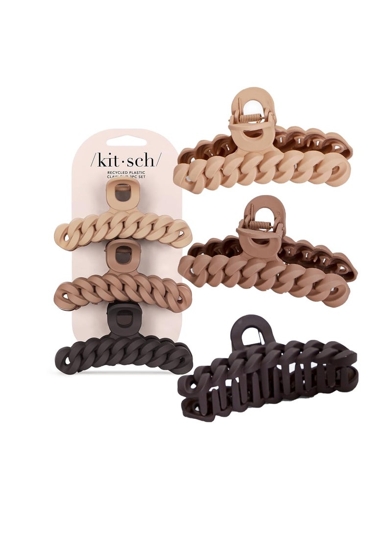 Kitsch - Kitsch Recycled Plastic Large Claw Clip, Big Chain Hair Clips for Women, Large Hair Claw Clips & Jaw Clips, Big Claw Clips for Thick Hair, Claw Hair Clips for Girls (3pc Set Large Neutrals) - Image 1