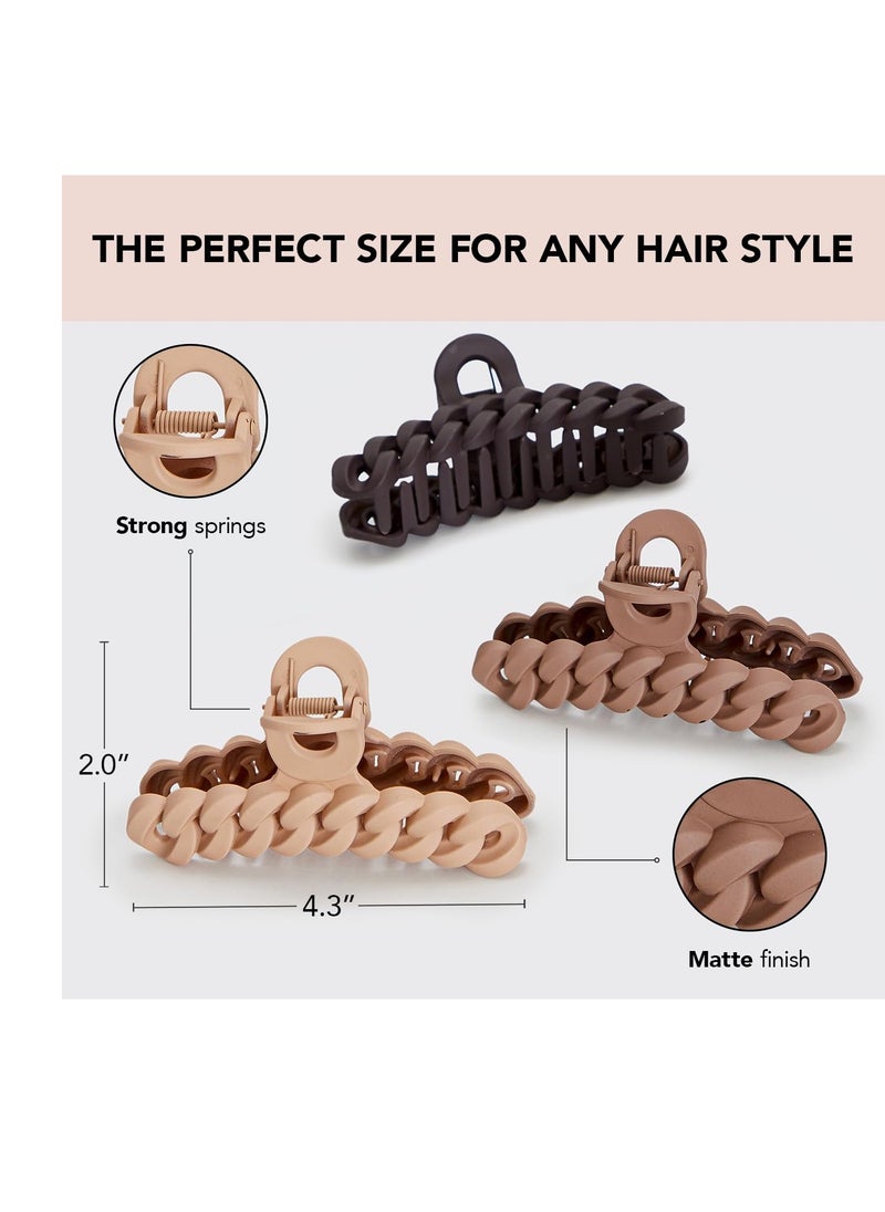 Kitsch - Kitsch Recycled Plastic Large Claw Clip, Big Chain Hair Clips for Women, Large Hair Claw Clips & Jaw Clips, Big Claw Clips for Thick Hair, Claw Hair Clips for Girls (3pc Set Large Neutrals) - Image 1