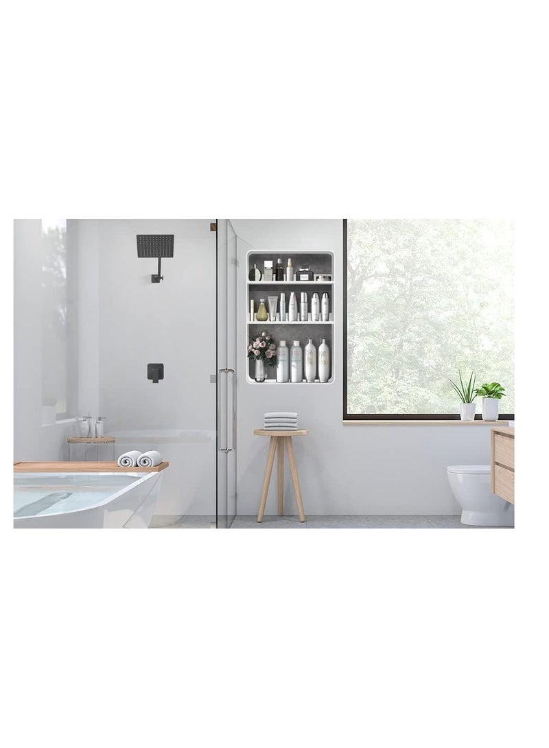 GGEROU 3 Tier Bathroom Shelf Wall Mounted, Self Adhesive Shower Shelves, Stainless Steel Wall Hanger Storage Rack White - Image 4