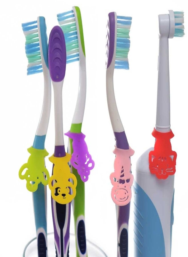 Name-Me ARG Toothbrush Markers. Silicone Labels for Toothbrush Identification. Bathroom Storage and Organization Accessories. Pack of 6 Identifier Tags in Different Designs and Colors - Image 1