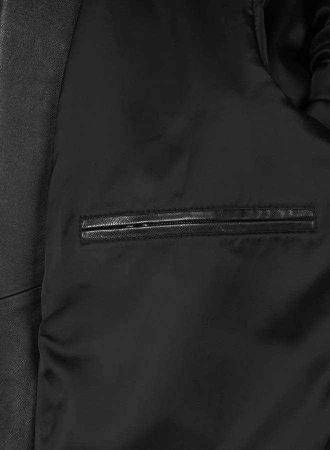 فيليكس هاردي Genuine Leather Black High Neck Biker Jacket