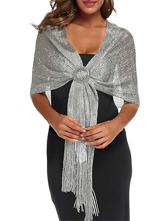 Sparkling Shawl With Metal Buckle and Wrap for Evening Dresses Wedding Fringed Shawls Wrap Scarf for Women  - Image 2