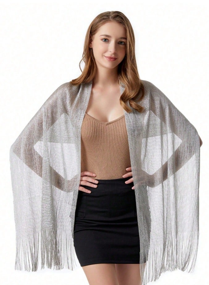 Sparkling Shawl With Metal Buckle and Wrap for Evening Dresses Wedding Fringed Shawls Wrap Scarf for Women  - Image 4