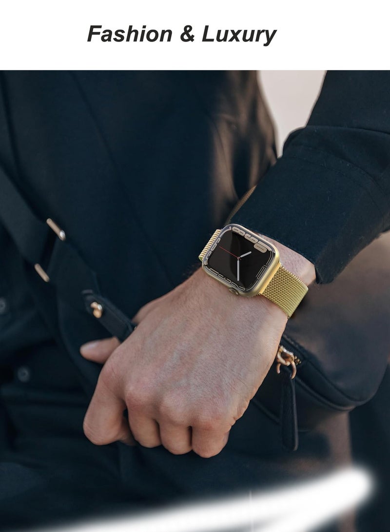 Case and watch band Set for Apple Watch Series10, 42mm, stainless steel mesh metal iWatch strap with Tempered Glass Screen Protector, Golden - Image 5