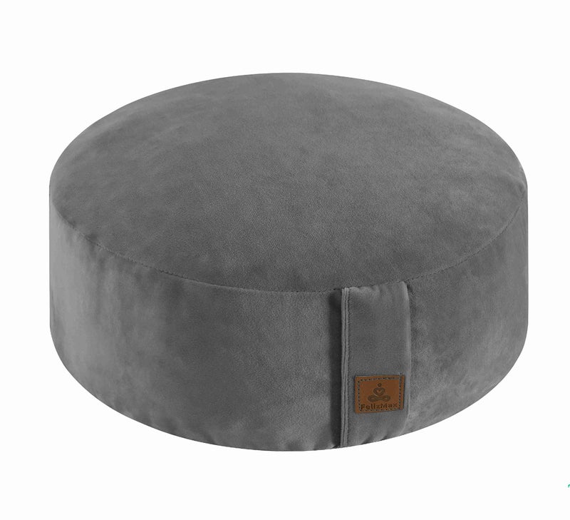 FelizMax Round Velvet Meditation Pillow D=13"/16" H=5.5" Yoga Bolster Floor Pouf Zafu Buckwheat Meditation Cushion for Sitting on Floor,Removable Organic Cotton Cover Kneeling Pillow (Dark Grey, 13"×13") - Image 1