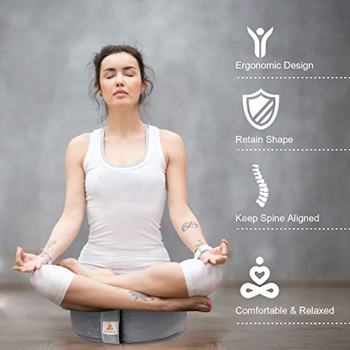 FelizMax Round Velvet Meditation Pillow D=13"/16" H=5.5" Yoga Bolster Floor Pouf Zafu Buckwheat Meditation Cushion for Sitting on Floor,Removable Organic Cotton Cover Kneeling Pillow (Dark Grey, 13"×13") - Image 2