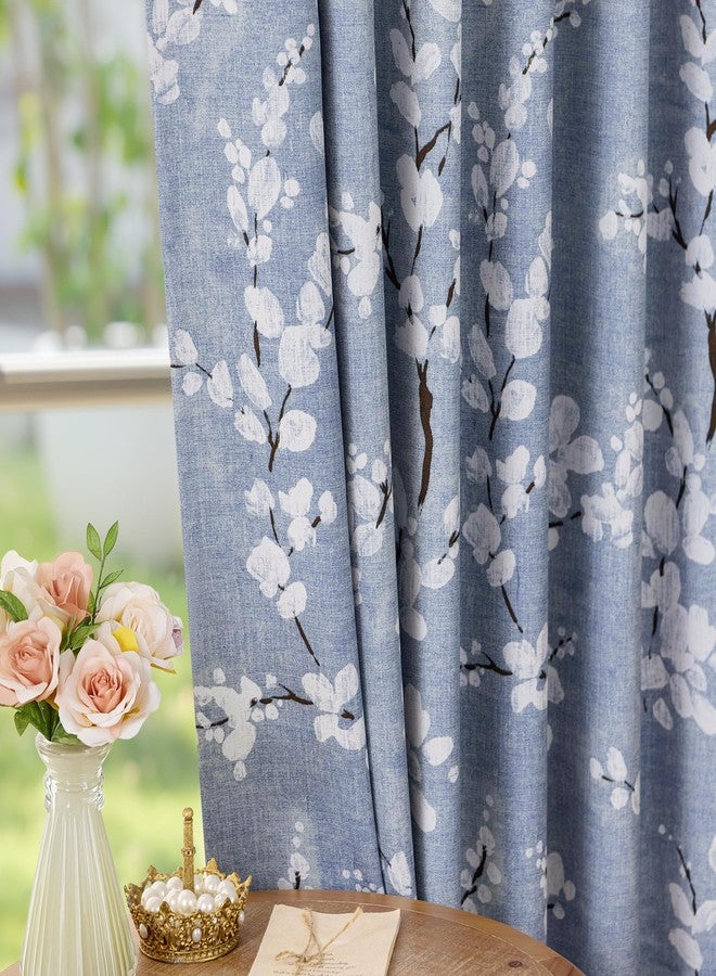 FMFUNCTEX 100% Blackout Floral Curtains for Bedroom, Blue Curtains 72 inch Length Blossom Flower Patterned for Living Room, Thermal Insulated Farmhouse Drapes, Grommet Top 2 Panels (White on Blue) - Image 5