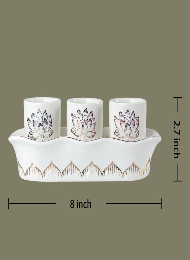 QINLANG White Buddhist 3 Altar Cups Set, Buddha Water Cup Set of 3, Ceramic Holy Water Offering Cups for Altar - Image 2
