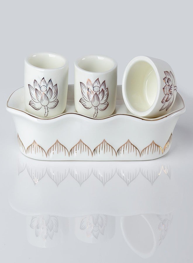 QINLANG White Buddhist 3 Altar Cups Set, Buddha Water Cup Set of 3, Ceramic Holy Water Offering Cups for Altar - Image 3