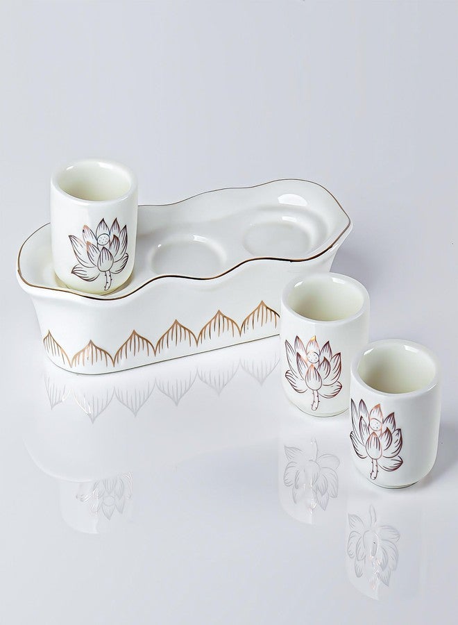 QINLANG White Buddhist 3 Altar Cups Set, Buddha Water Cup Set of 3, Ceramic Holy Water Offering Cups for Altar - Image 4