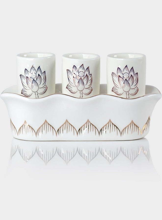 QINLANG White Buddhist 3 Altar Cups Set, Buddha Water Cup Set of 3, Ceramic Holy Water Offering Cups for Altar - Image 1