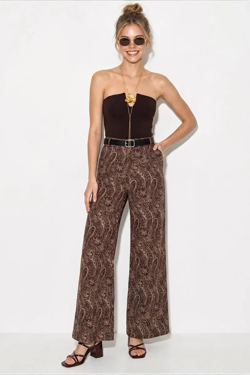 بيانكو لوتشي LUCCI Women's Belted Wide Leg Pants