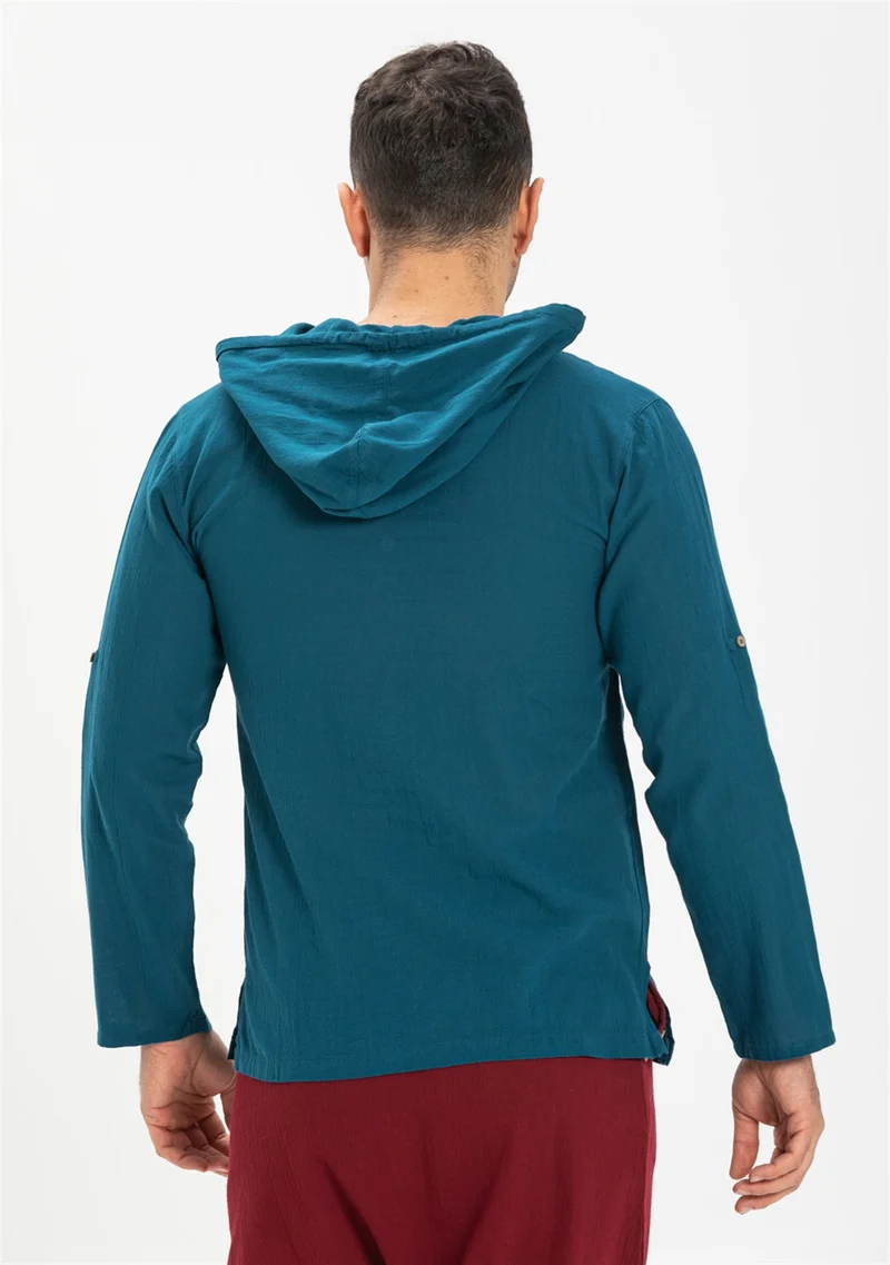 اليش شيل بيزي Şile Bezi Çift Cepli Kapüşonlu Erkek Sweatshirt Petrol Ptrl