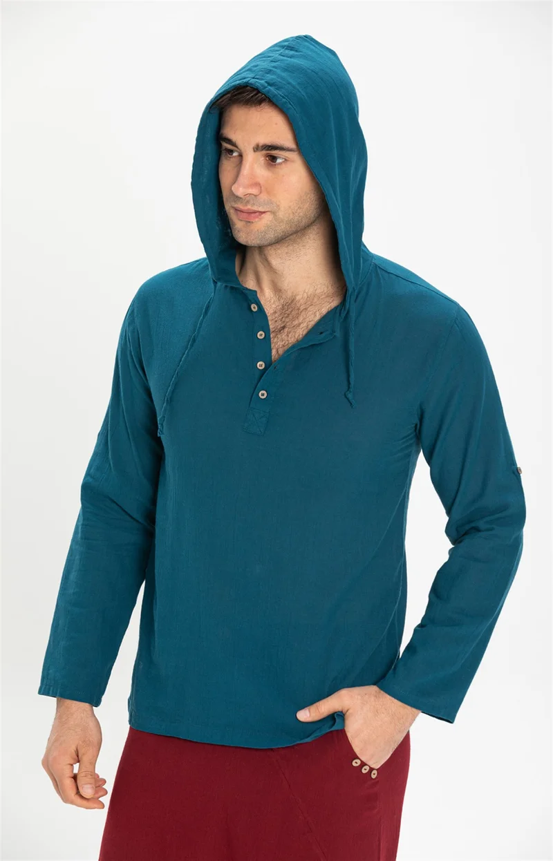 اليش شيل بيزي Şile Bezi Çift Cepli Kapüşonlu Erkek Sweatshirt Petrol Ptrl