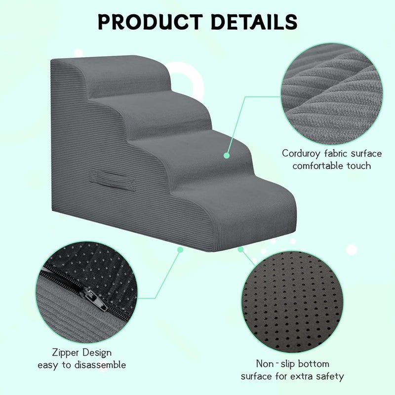 Mesa Lemon Dog Stairs & Steps for High Beds, 4 Steps High Density Foam Waterproof Dog Ramp for Small Dogs and Cats, Pet Stairs with Removable Washable Cover for Bed, Couch, Sofa and Car (H:20") - Image 4