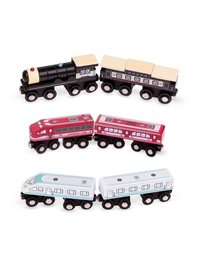 BATTAT Classic Trains 6Pc Wooden Railroad Set Magnetic Toy Trains Train Engines & Cars Wooden Passenger Trains 3 Years + - Image 2