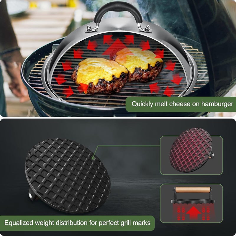 EWFEN Griddle Accessories for Blackstone, Commercial Grade 12 Inch Heavy Duty Round Melting Dome with 7" Round Cast Iron Grill Burger Bacon Press, Perfect for Blackstone Camp Chef Flat Top Griddle Grill - Image 4