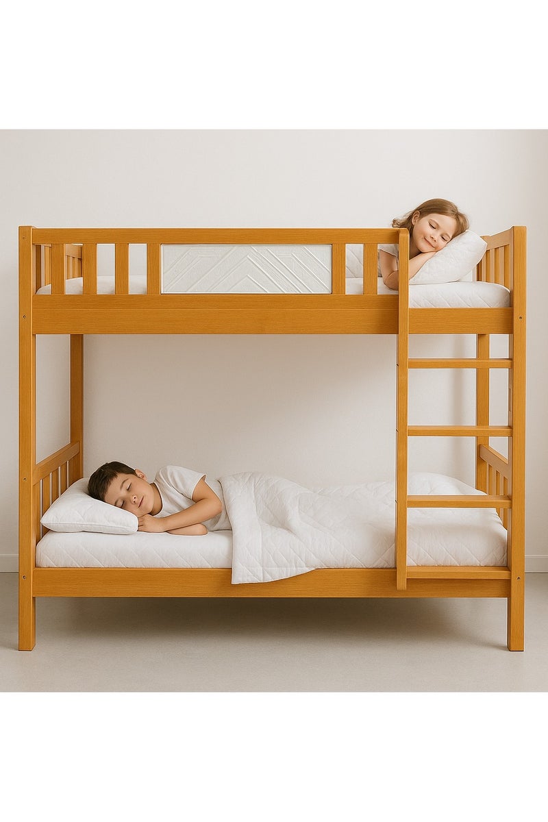 KARNAK Wooden Bunk Bed for Kids & Adults – Oak Finish, Durable Steel Frame, Safety Ladder – Space-Saving Twin Over Twin Bed - Image 1